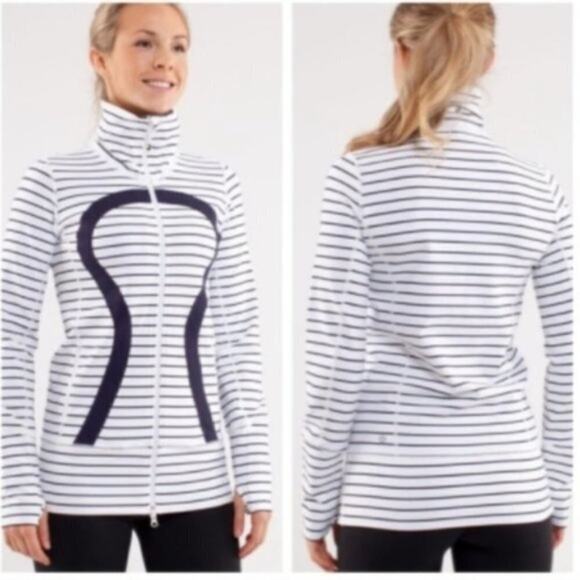lululemon athletica Jackets & Blazers - Lululemon In Stride Jacket Quiet Stripe White Deep Indigo / Deep Indigo Size 2